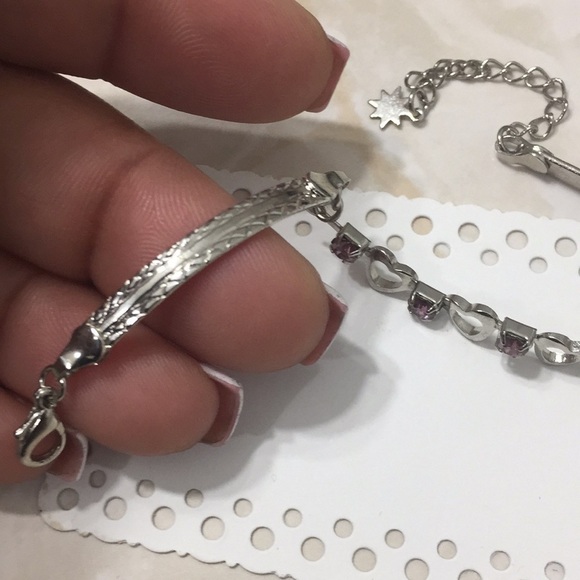 Silver Heart Bracelet With Pink Diamonds - Picture 3 of 4